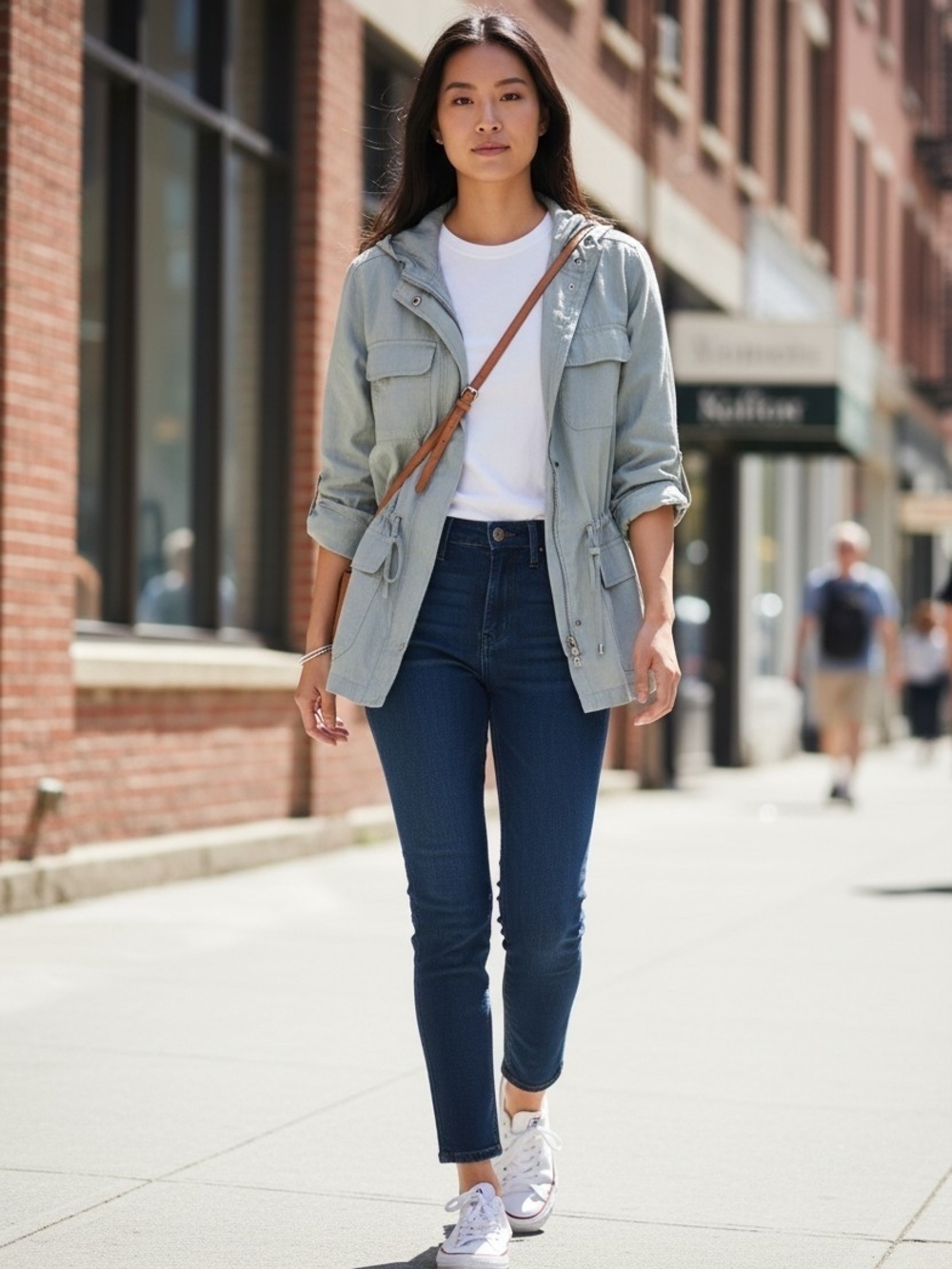 St. Tropez West 100% Linen Lighweight Hooded Utility Jacket In A Soft Dove Grey